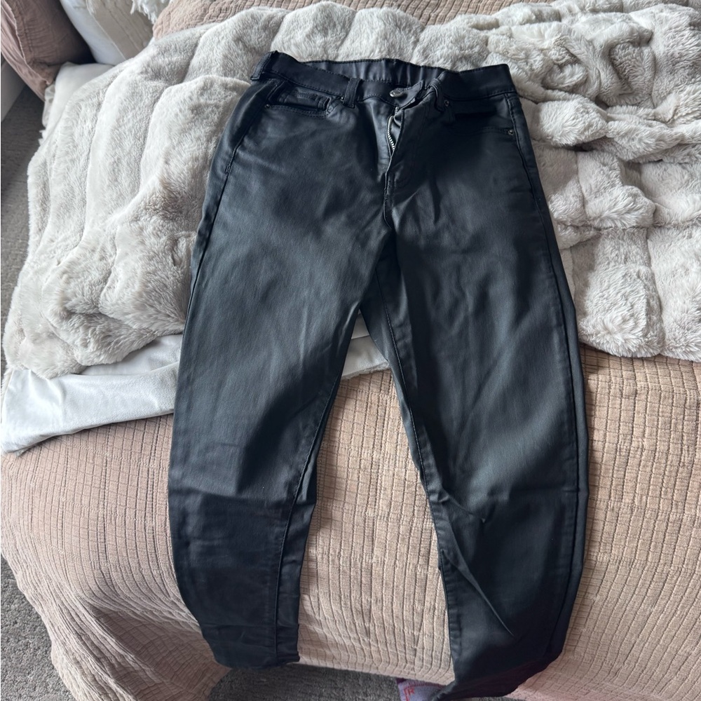 Topshop Black Faux Leather Jaime high waisted Jeans